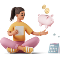 casual-life-3d-girl-planning-budget-with-tablet-and-piggy-bank